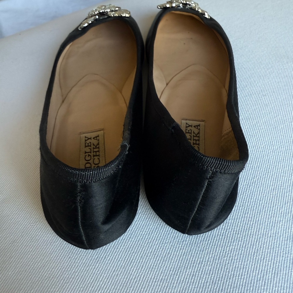 Badgley Mischka Black Flats with Crystal Accents - Picture 5 of 7